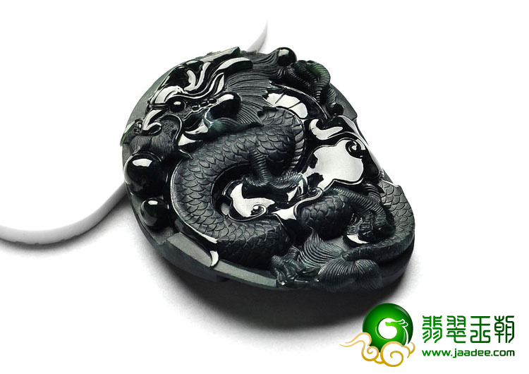 糯冰种墨翠缅甸翡翠A货龙牌挂件