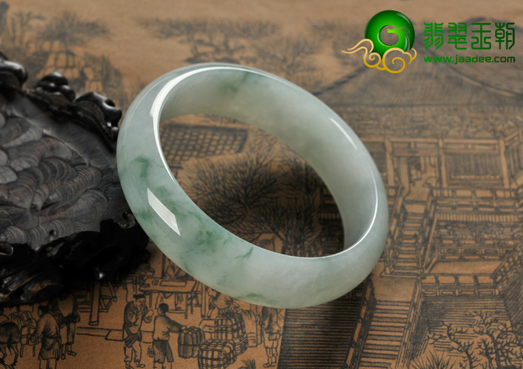 糯冰种飘花缅甸翡翠A货手镯（57.4mm）
