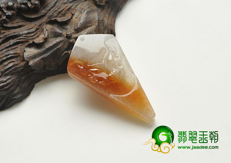 糯冰种红黄翡缅甸翡翠A货仿古龙头挂件