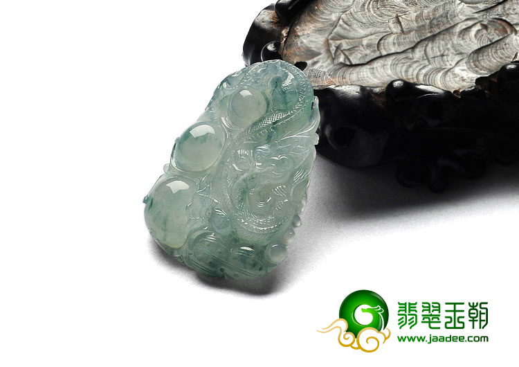 冰种晴水飘花缅甸翡翠A货龙行如意挂件
