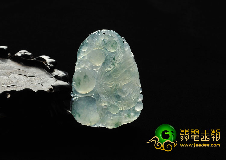 冰种晴水飘花缅甸翡翠A货龙行如意挂件