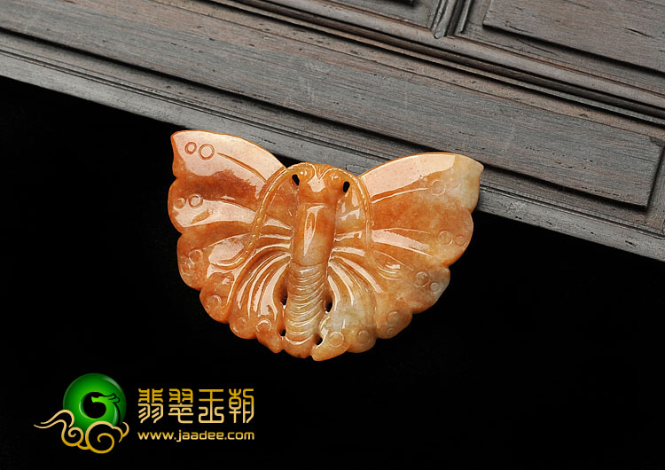 糯冰种红黄翡缅甸翡翠A货蝴蝶挂件