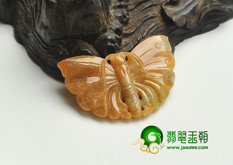 糯冰种红黄翡缅甸翡翠A货蝴蝶挂件