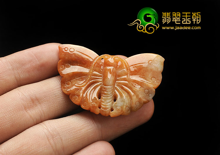 糯冰种红黄翡缅甸翡翠A货蝴蝶挂件