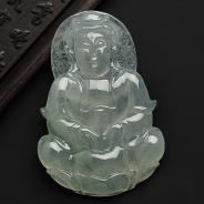 冰种晴水略飘花缅甸翡翠A货观音挂件