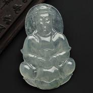 冰种淡晴水缅甸翡翠A货观音挂件