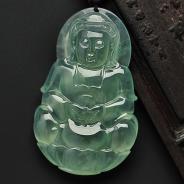 冰玻种绿晴水缅甸翡翠A货观音挂件