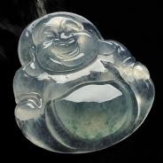 冰种飘花缅甸翡翠A货玉佛挂件