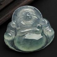 冰种飘花缅甸翡翠A货玉佛挂件