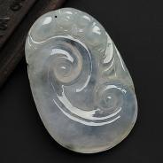 冰种淡晴水略飘花缅甸翡翠A货如意寿挂件