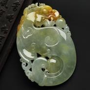 糯冰种黄翡缅甸翡翠A货龙牌挂件