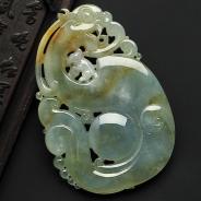 糯冰种黄翡缅甸翡翠A货龙牌挂件