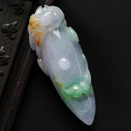 feicui糯冰种三彩缅甸翡翠A货福瓜挂件