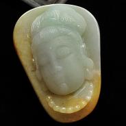 糯冰种黄翡缅甸翡翠A货观音头挂件