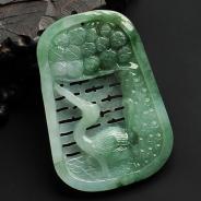 糯冰种飘花缅甸翡翠A货松鹤延年挂件