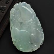 糯冰种晴水缅甸翡翠A货年年有余挂件