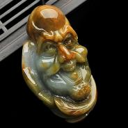 细糯种褐黄翡缅甸翡翠A货欢喜寿星挂件
