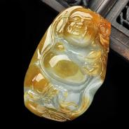 糯冰种褐黄翡缅甸翡翠A货玉佛挂件