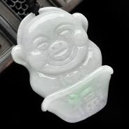 细糯种淡紫罗兰缅甸翡翠A货福猪挂件