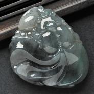 糯冰种（乌鸡种）墨色缅甸翡翠A货金玉满堂挂件