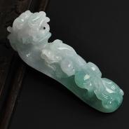 糯冰种飘花缅甸翡翠A货龙钩挂件