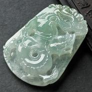 冰种晴水缅甸翡翠A货龙牌挂件