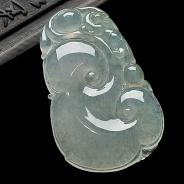 feicui糯冰种淡晴水缅甸翡翠A货如意挂件