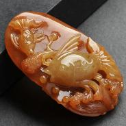糯冰种红黄翡缅甸翡翠A货年年有余挂件