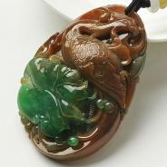 糯冰种红加绿缅甸翡翠A货有凤来仪挂件