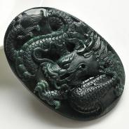 冰种墨翠缅甸翡翠A货龙牌挂件