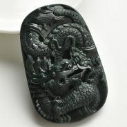 冰种墨翠缅甸翡翠A货龙牌挂件