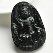 糯冰种墨翠缅甸翡翠A货观音挂件