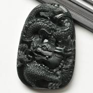 冰种墨翠缅甸翡翠A货龙牌挂件