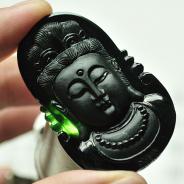 冰种墨翠缅甸翡翠A货观音挂件