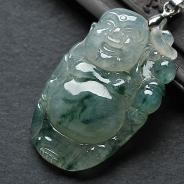 冰种飘花缅甸翡翠A货逍遥佛挂件