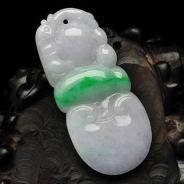 糯冰种春带彩缅甸翡翠A货福禄寿挂件
