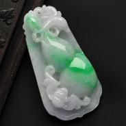 糯冰种春带彩缅甸翡翠A货福禄寿挂件