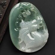 冰种晴水缅甸翡翠A货龙牌挂件