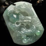 糯冰种晴水缅甸翡翠A货龙牌挂件