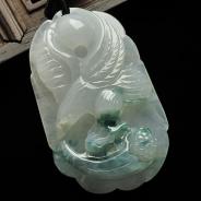 糯冰种飘花缅甸翡翠A货大展鸿图挂件