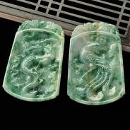 糯冰种飘花缅甸翡翠A货龙凤牌挂件（一对）
