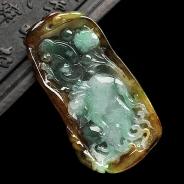 糯冰种褐黄翡缅甸翡翠A货人生如意挂件