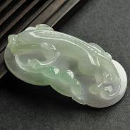 糯冰种淡晴水缅甸翡翠A货螭龙挂件