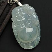 冰种略飘花缅甸翡翠A货逍遥佛挂件