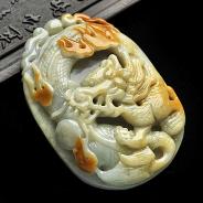 细糯种黄翡缅甸翡翠A货龙凤呈祥挂件