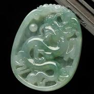 冰种晴水缅甸翡翠A货龙牌挂件