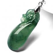 冰种飘花缅甸翡翠A货龙头福瓜挂件