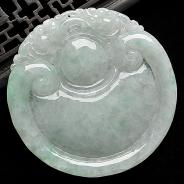 冰种略飘花缅甸翡翠A货双龙如意挂件
