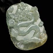 冰种淡晴水缅甸翡翠A货龙牌挂件