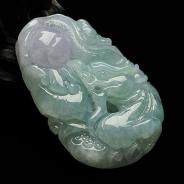 糯冰种晴水缅甸翡翠A货龙戏珠挂件